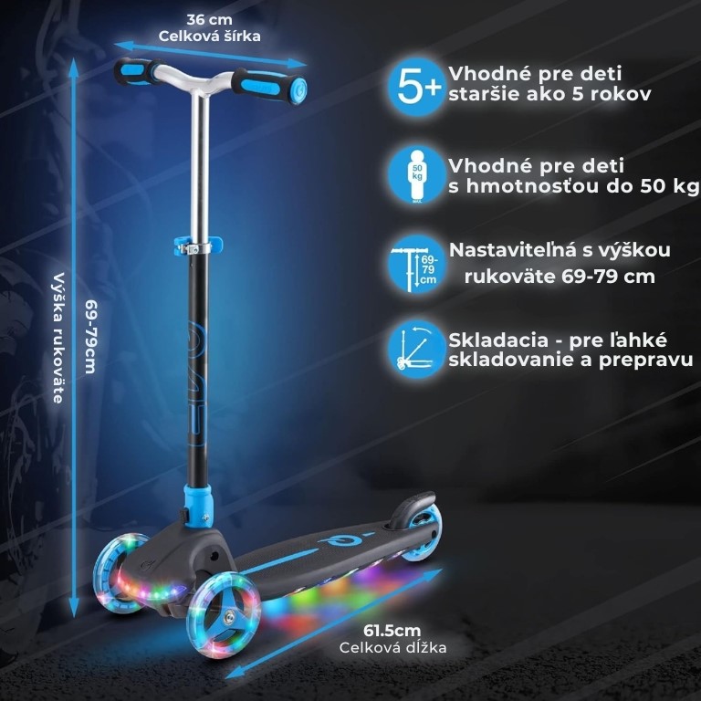 EVO Dětská skládací koloběžka se svítícím podvozkem černo modrá 1437742 2 sk